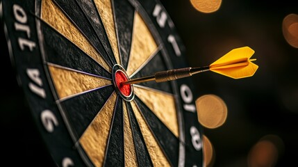 Poster - Close-up of a dart hitting the bullseye on a dartboard.