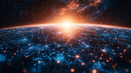 Wall Mural - Global Network Sunrise Earth Connections at Dawn