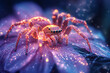 © Tetiana - Generative AI close up of a fantastical spider with vibrant neon colors, glowing lights, and surreal bokeh background in a magical setting