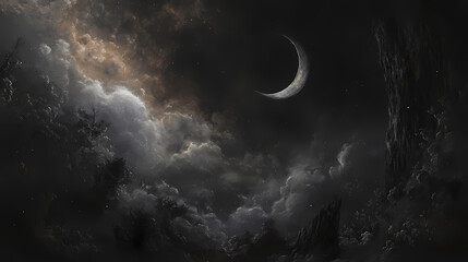 Wall Mural - night crescent moon sky
