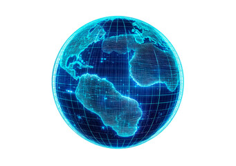 glowing blue digital globe isolated on transparent background