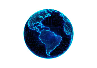 glowing blue digital globe isolated on transparent background