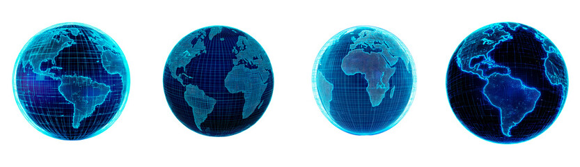 glowing blue digital globe isolated on transparent background