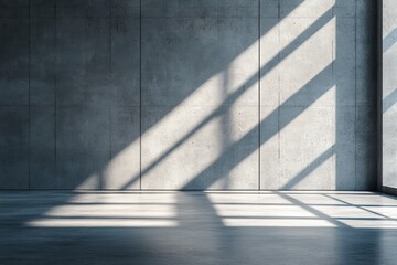 Poster - Sunlight illuminating empty concrete room with polished floor