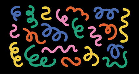 Wall Mural - set of curvy wavy line in flat naive style. playful scribble squiggle. curve ribbons shapes