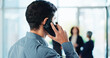 © peopleimages.com - Phone call, office and back of business man for communication, contact and online discussion. Professional, corporate worker and person talking on smartphone for networking, planning and conversation