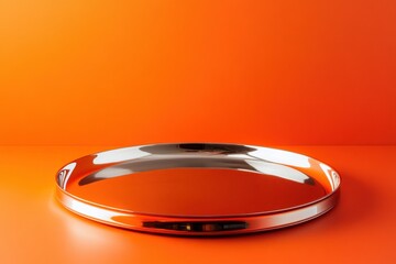 Aufkleber - Reflective serving tray on an orange background showcasing modern design elements and simplicity in decor