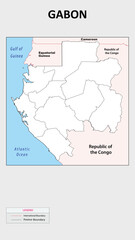  Gabon map. Political map of Gabon with Country border in outline. Political map of Gabon with outline and neighbouring countries.