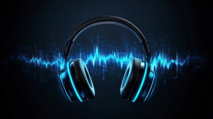 Aufkleber - Illuminated headphones with sound waves.