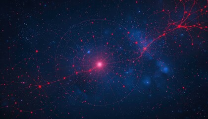 a letterhead featuring red and blue constellations against a dark night sky