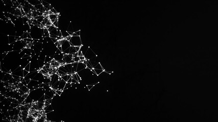 Black digital background with animated lines and connecting dots. Minimalistic tech design for scientific and technological visuals. 4K animation.