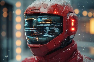 Wall Mural - Futuristic Red Helmet in a Snow City