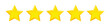 © shephotos - Five star review rating icons isolated. Clipart. Five stars customer product rating review. 3d five gold stars. PNG with transparent background. Flat lay. Clipping path
