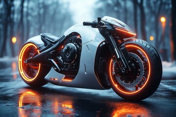 Wall Mural - Futuristic Motorcycle in the Rain