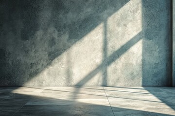 Poster - Sunlight casting shadows on empty concrete room wall and floor