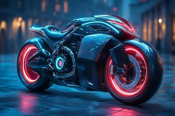 Wall Mural - Futuristic Electric Motorcycle in Neon City