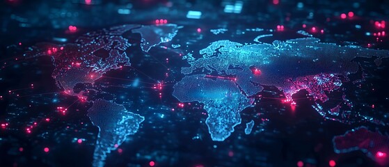 Wall Mural - digital world map with global network connections, data transfer, and connectivity concept. technolo