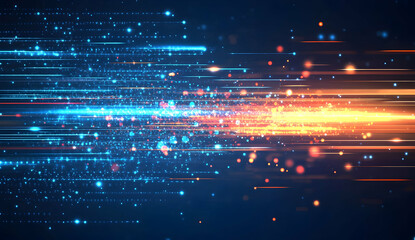 Wall Mural - high-speed light streaks of blue, orange, and red colors in the background, representing fast data t