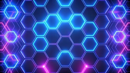 Wall Mural - abstract hexagonal grid with neon blue and pink illumination