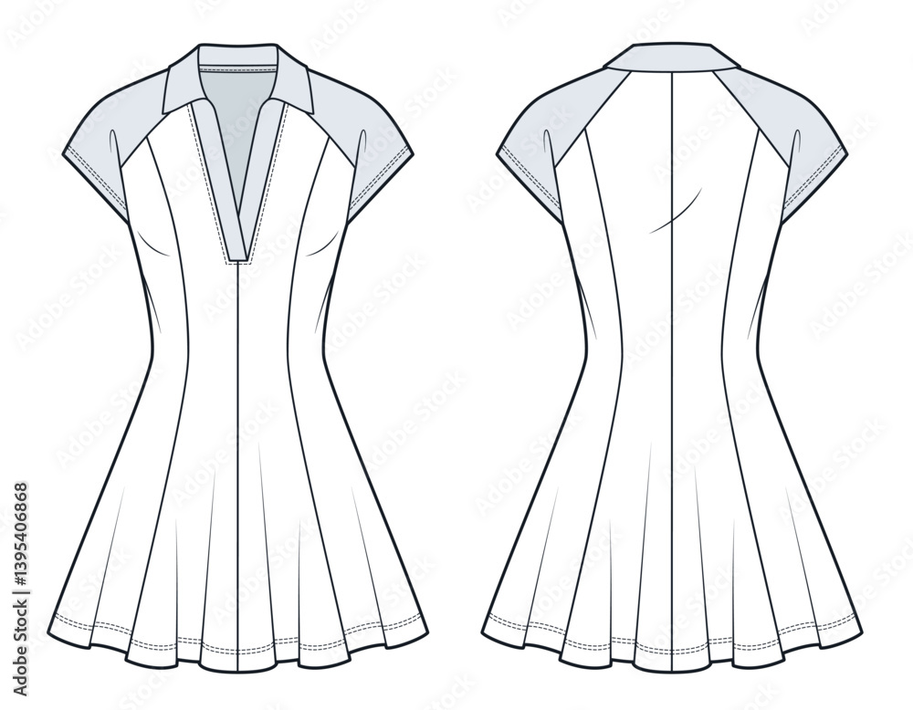 fitted dress drawing A detailed fashion illustration of an elegant white long-sleeved dress with a fitted bodice and a full, flowing skirt. on Craiyon