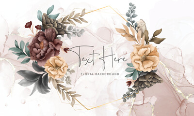 Wall Mural - beautiful floral wreath background with vintage watercolor flower
