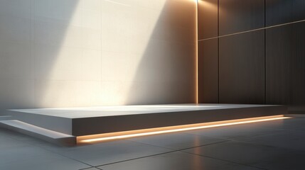 Poster - Modern minimalist platform with warm light, ideal for product display or presentation.