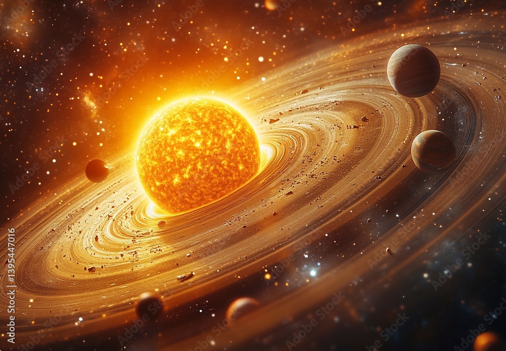 realistic image of solar system with all planets orbiting around sun ...