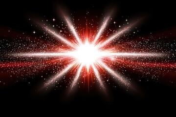 Wall Mural - bright starburst with red and white particles on black background