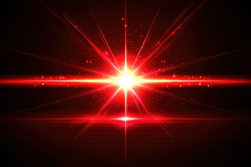 Wall Mural - bright red light burst with rays and subtle sparkles in dark background