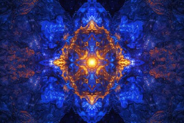 Wall Mural - vibrant abstract symmetrical design with blue and orange colors