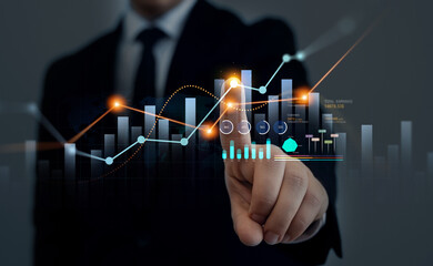Poster - Business growth graph and investment analysis.Development and growth chart.	Growth graphic with rising arrows. Financial diagram graph and profit stock market chart. 