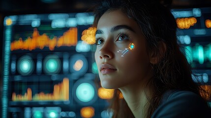 Woman gazing at futuristic display