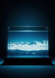 Generative AI - A glacial ocean environment featuring drifting ice and pale blue hues, captured within a glass tank. An icy yet editorial representation of arctic calm.