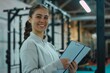 © NikoG - Smiling Female Coach with Clipboard in Gym Class