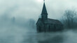 © Thiago - A sunken chapel in a swamp, its steeple barely visible above the mist. Sunken Spire. Illustration