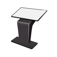 Wall Mural - Floor standing touch screen self-service digital kiosk. Realistic 3d vector mockup. Angled tilt interactive touchscreen retail display. Mock-up. Empty LCD LED monitor screen. Template for design