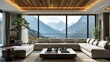 © diiinn - A modern living room boasts a stunning mountain view and elegant design.