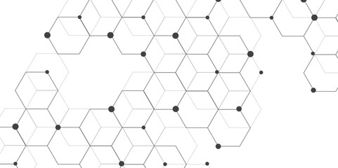 Poster - Molecular structure abstract tech background. Geometric white background. Vector banner design with hexagons. Science network pattern, connecting lines and dots Medical background, Vector illustration