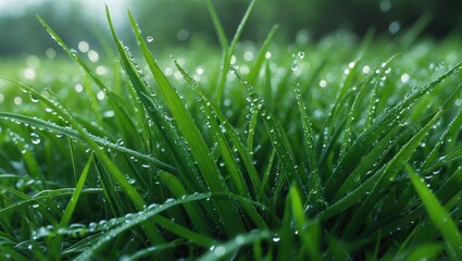 Poster - green grass on a refreshing morning