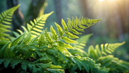 Poster - Sunlight filtering through fresh green leaf textures in nature