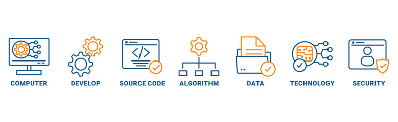 programming banner web icon vector illustration concept with icon of computer, develop, source code,