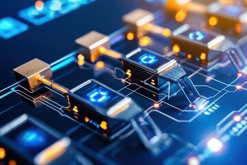 Wall Mural - Close-up of Modern Technology with Circuit and Light Elements