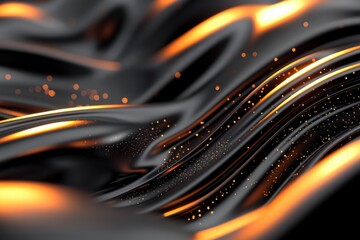 Wall Mural - abstract black and orange wave patterns with shiny texture effects