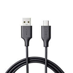 black usb type c cable isolated on white background