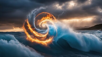 Wall Mural - storm over water A creation of natures force with five elements of nature 