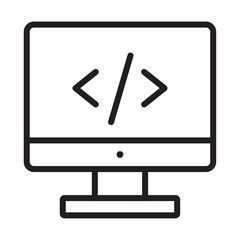 coding program icon outline collection in black and on white background