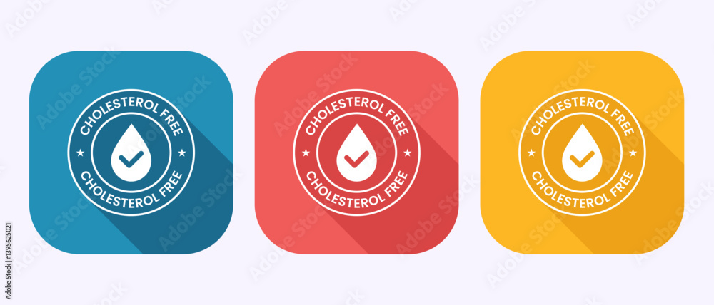 Cholesterol free icon, Cholesterol free logo badge label in shadow button design
