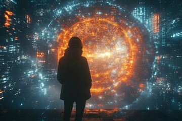 Wall Mural - Futuristic Cyberpunk City Portal Art