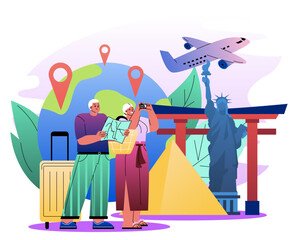 global travel adventure concept illustration. vector illustration