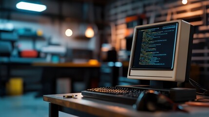 Retro computer coding in workshop